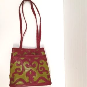 LEADERS IN LEATHER Genuine Leather Scorll-work Shoulder Bag Purse